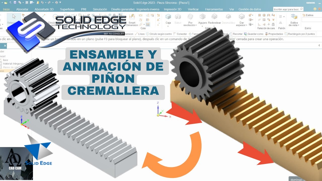 Solid Edge PIÑON CREMALLERA | Tutorial | - YouTube