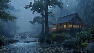 Heavy Rain on Cozy Cabin 🌧️ Dark Forest Night Sounds for Deep Relaxation and Calm Mind