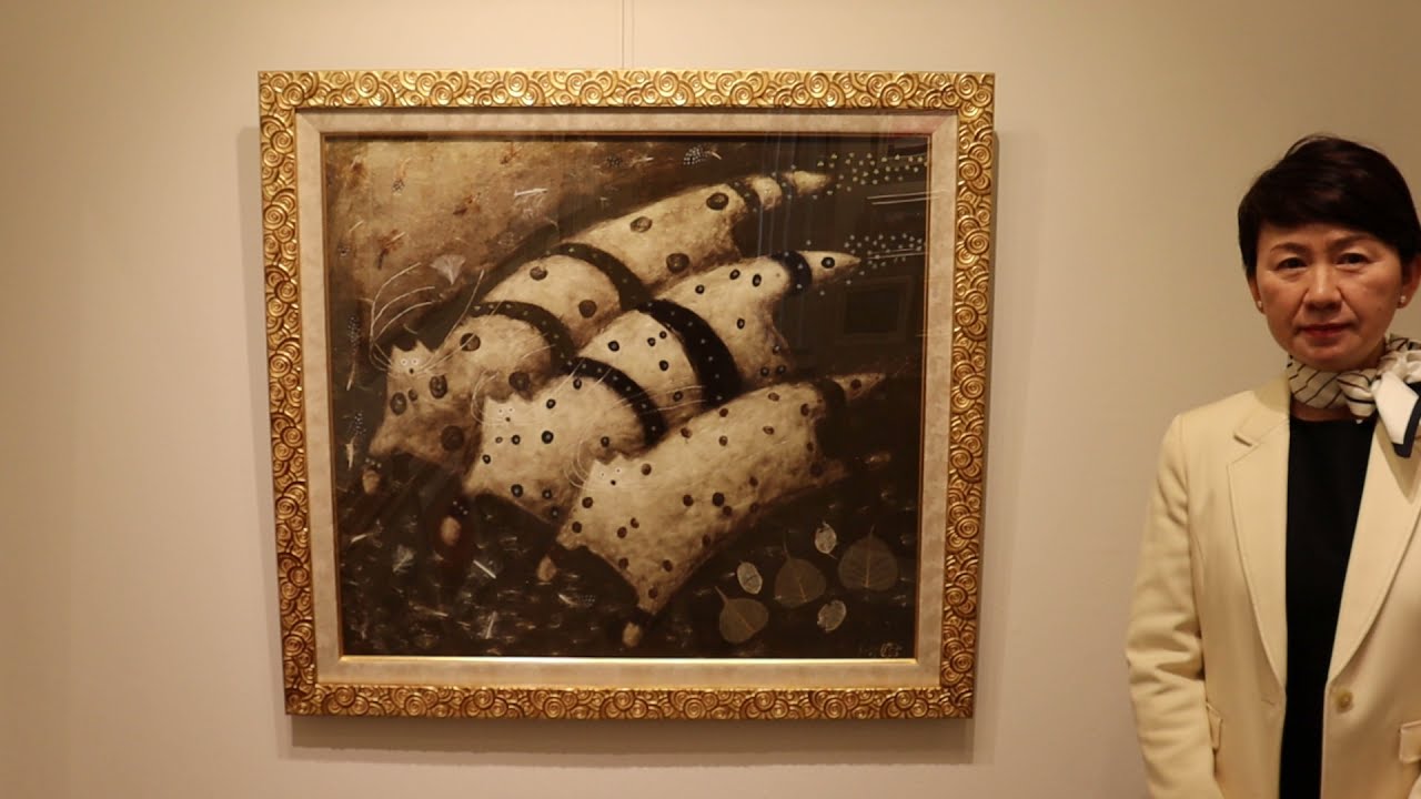 猫の絵画を油絵で描いたゴヴィンダー・ナズランの猫の絵「Three Cats