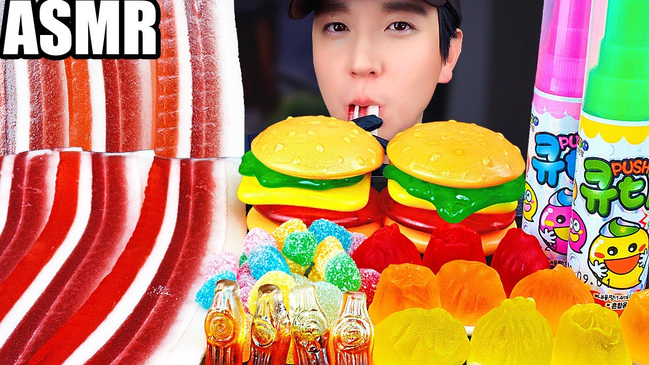 Asmr Jelly Gummy Mukbang Korean Eating Sounds咀嚼音 韓国 男 ハンバーガー 三枚肉 ギョーザ グミ ゼリー お菓子 デザート モッパン モクバン 먹방 Youtube