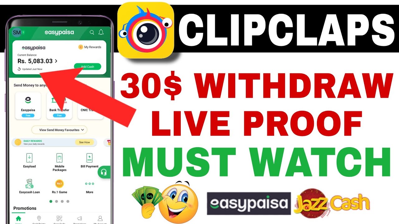 Clipclaps 30$ Live Withdraw Easypaisa Jazzcash 2022 || Clipclaps App Payment Proof in Pakistan 2022