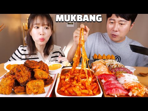 <strong>신전</strong> <strong>떡볶이</strong> 매운맛, 굽네 고추바사삭 순살, 모둠초밥 <strong>먹방</strong>🫶 KOREAN MUKBANG
