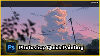 Photoshop Painting Evening Cloud and Plant