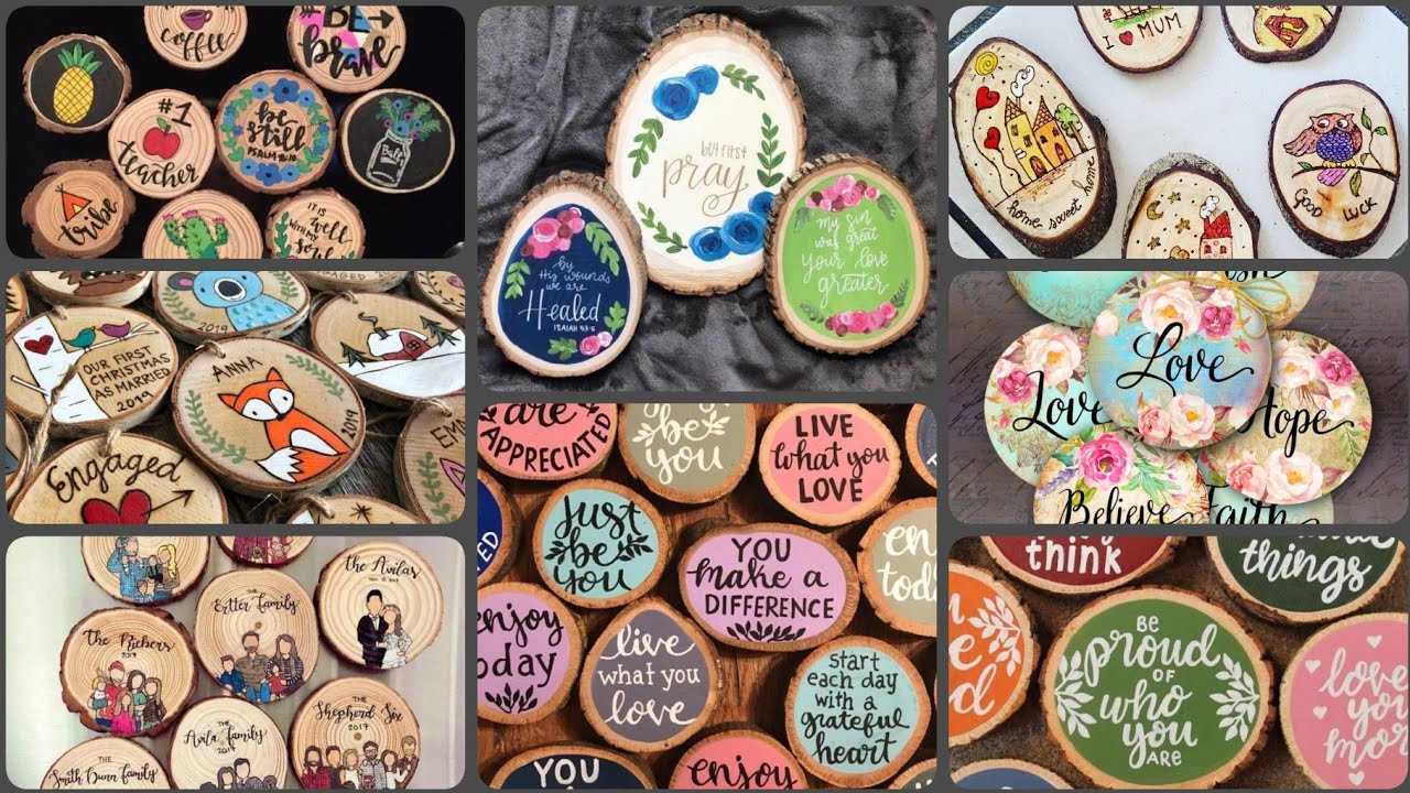 Wood slice art/tree slice drawing/wood slice painting YouTube