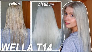 how to tone platinum hair with wella T14 | yellow to platinum blonde