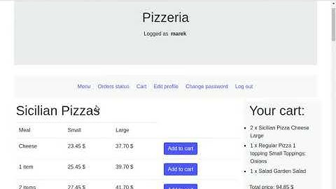 Pizza - Django Project3 from CSS50