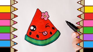 رسم قطعة بطيخ أحمر  تعليم الرسم للأطفال | رسومات سهلة وبسيطة| رسم سهل | Drawing A Cute Watermelon 
