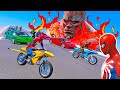 NOVO DESAFIO CARROS e MOTOS C/ HOMEM ARANHA e SUPER HERÓIS vs GIGANTE DE FOGO - GTA V