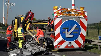 VN24 - truck hits traffic control trailer - truck driver was fallen asleep