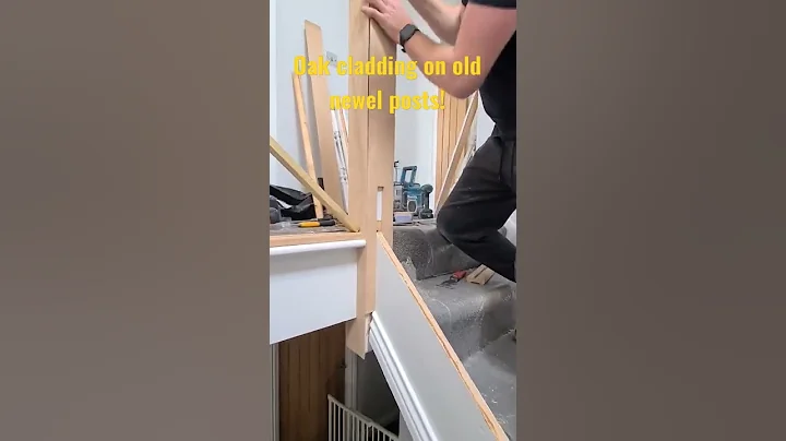 Upgrade your staircase! Oak cladding on pine newell. #hack #carpentry #wood #stairs