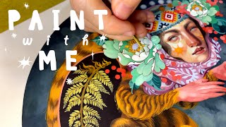 Gouache and watercolor Ukrainian witch cat painting process + Peru clips