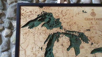 3D Carved Topographical Wood Maps of The Great Lakes For Sale|Carved Lake Art