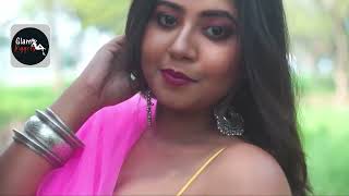 Y Model On Pink Saree Yellow Backless Design Shaved Armpits Big Cleavage