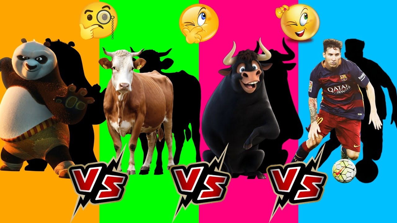 "Shadow Match Challenge: Leonel Messi ⚽ 🆚️ Ghost Kunfu Panda 🐼 🆚️ Ghost Cow 🐄 🆚️ Ghost Ferdinand 🐂