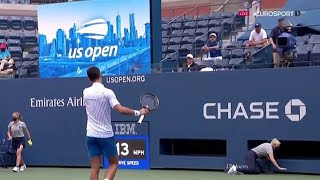 Number one tennis player novac djokovic has been disqualified from the
us open for hitting a lineswoman with ball. he hit ball in frustration
after los...