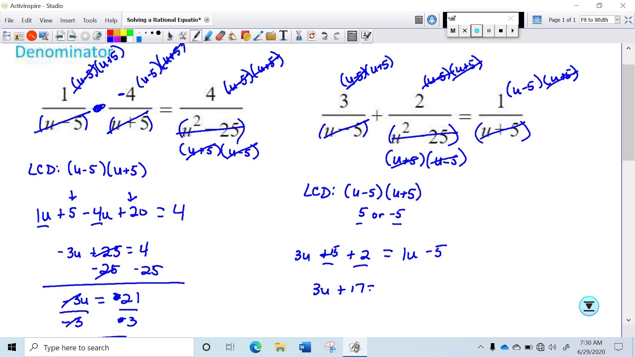 Solving a Rational Equation That Simplifies to Quadratic Factorable ...