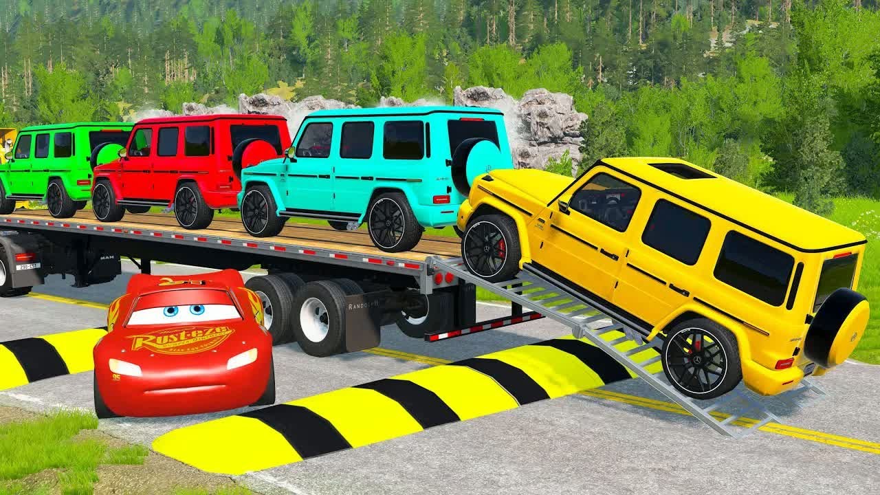 Flatbed Truck McQueen | Transportation with Truck - Pothole vs Car #60| BeamNG.Drive Gameplay