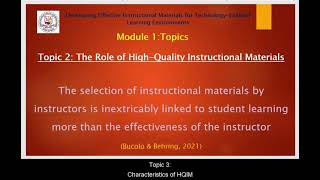 Module 1 Overview : Curating High-Quality Instructional Materials (HQIM)