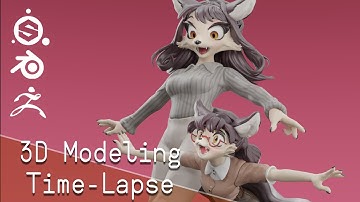 ZBrush and Blender Modeling - 3D Character - Time-lapse // Two Tails