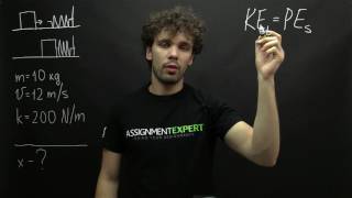 Determining the spring compression after elastic collision with a mass