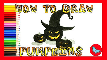 How To Draw Pumpkins With Witch Hat|Coloring and Drawing For Kids
