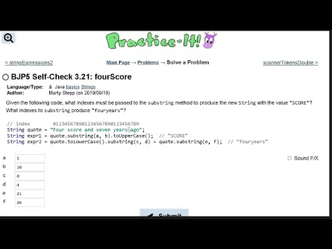 Java Practice It || 3.21 fourScore || String basics