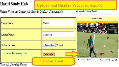 Upload  Videos  and Display All  Videos From Database Using DataList Control in Asp.Net C# | Hindi