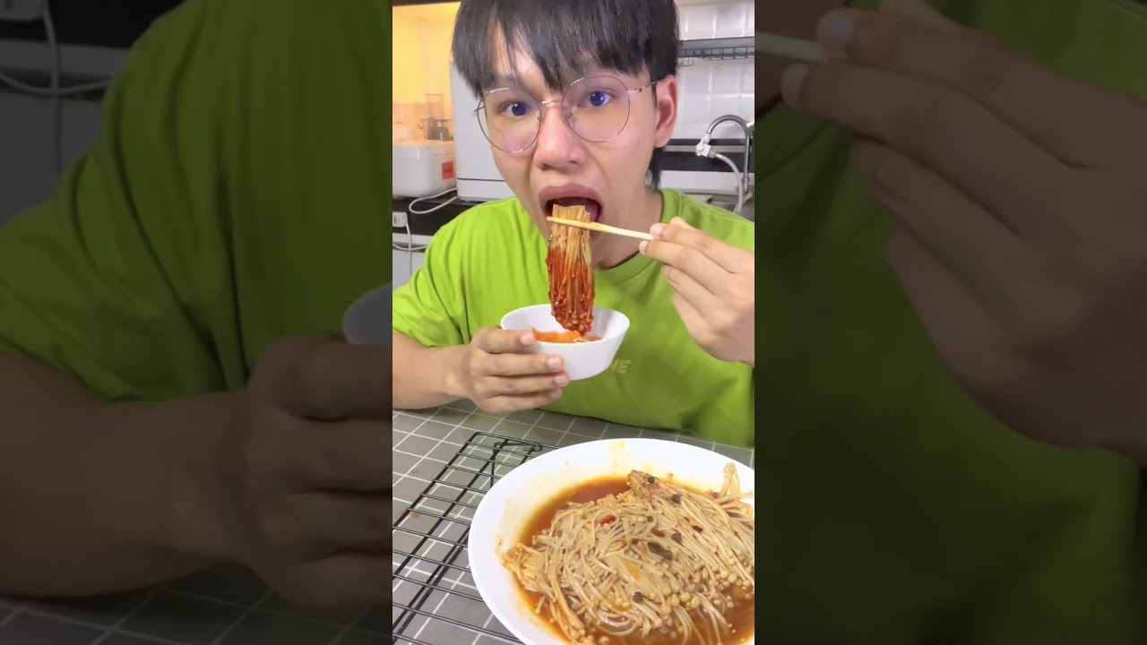 กินเห็ดเข็มทองสไตล์จีน #จิมกินโชว์ #พริกจีน #ซอสเผ็ด