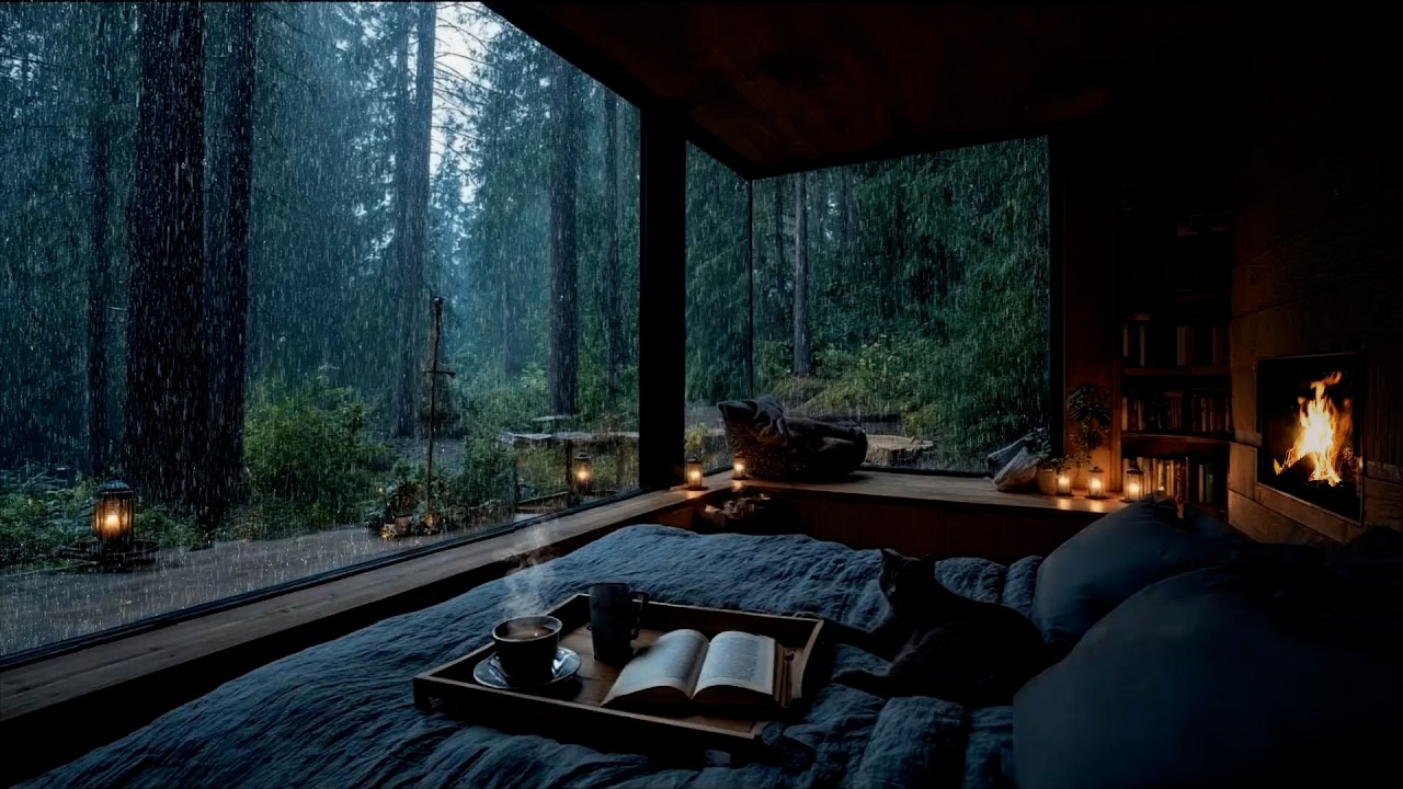 Без рекламы. Нежный дождь 🌧️. Музыка у камина для спокойного ночного отдыха.