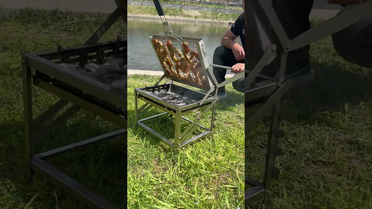 Outdoor rotating barbecue grill, easy to carry, the perfect tool for barbecue. #bbq #flipgrill
