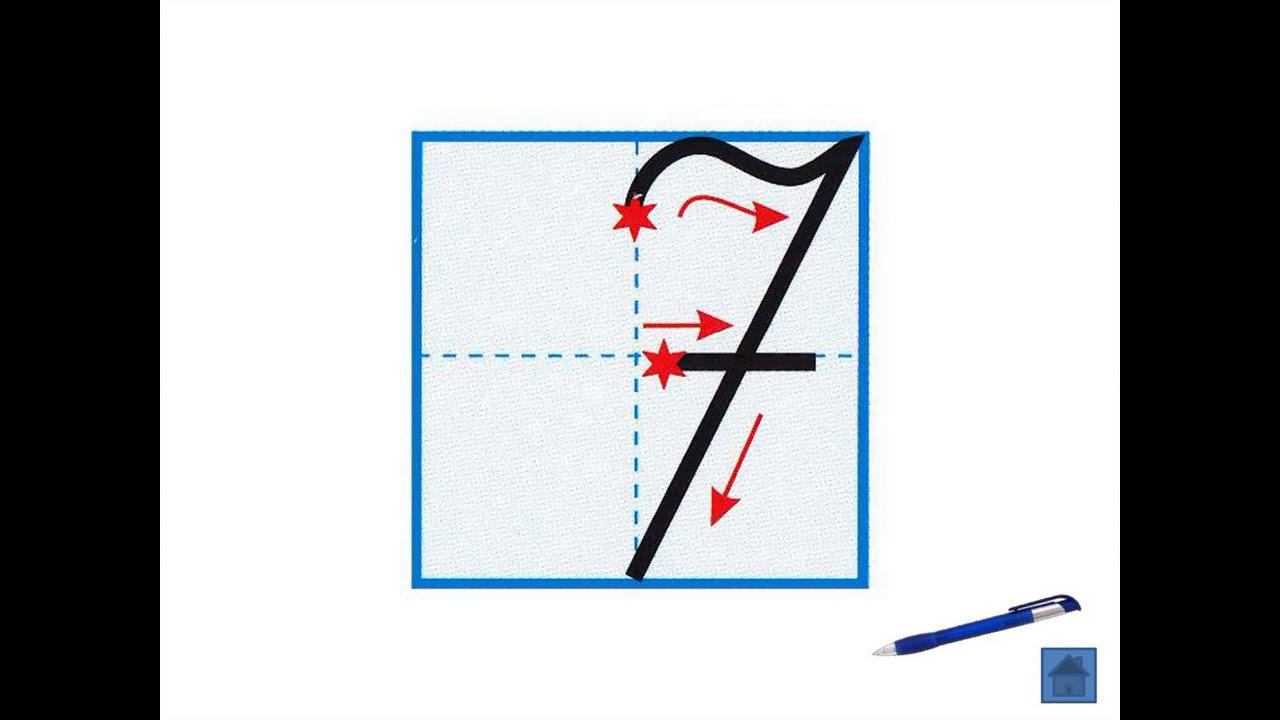 Как пишется семерка. Написание цифры 7. Цифра 7 пишем правильно. Написание цифры семь. Правильное написание цифры 7 прописью.