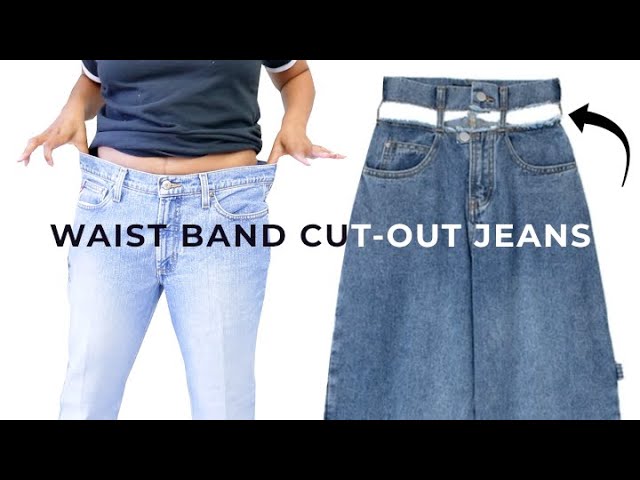 DIY Cut-Out Waist Band Jeans Thrift Flip! | Upcycle #WithMe - YouTube