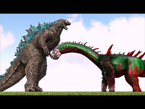 LEGENDARY TITANUS GOJIRA VS WAYWARD ZEUSAPATOTITAN HARDBOSS (ARK SURVIVAL EVOLVED BATTLE)