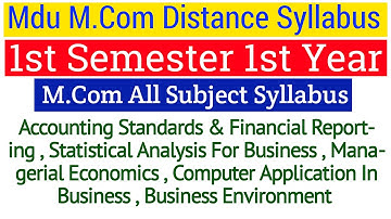 Mdu Distance M.Com 1st Semester All Subject Syllabus || MDU M.Com Distance First Semester Syllabus