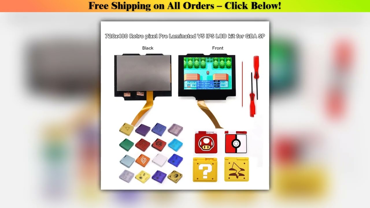 Drop In V5 HD GBA SP IPS pre-Laminated LCD Screen Kits for Gameboy Advance SP Console No Need to