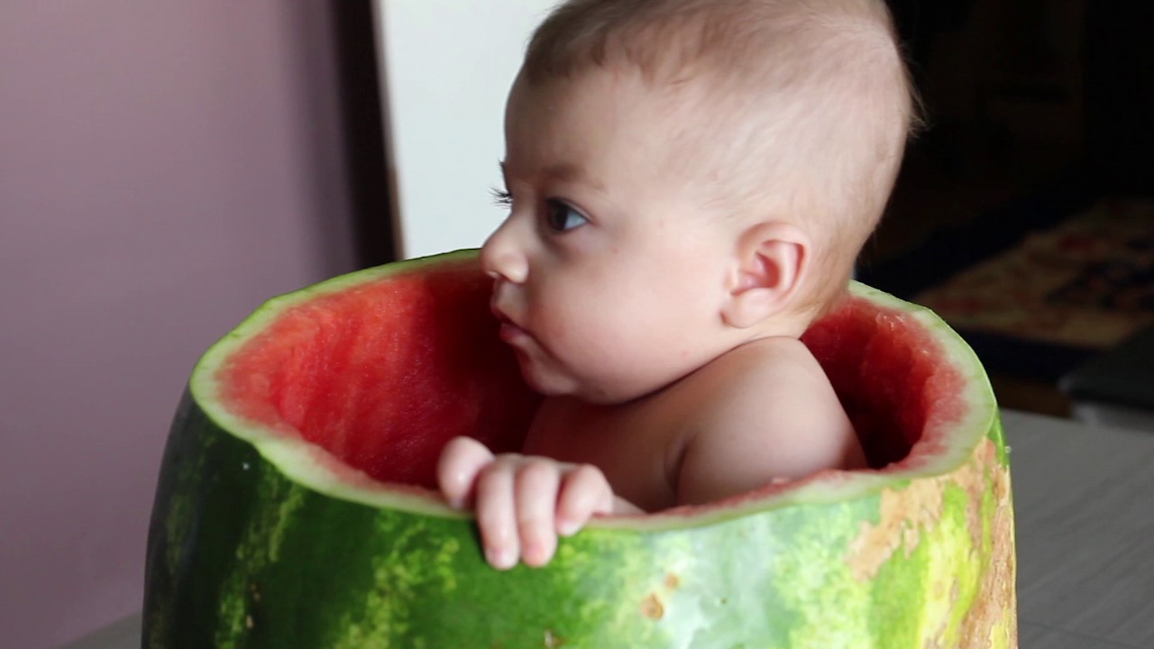 Baby Sits In Watermelon And Eats It Youtube