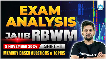 JAIIB Oct 2024 RBWM Exam Analysis 9 Nov 2024 (Shift 1) | JAIIB RBWM Exam Analysis & Asked Questions
