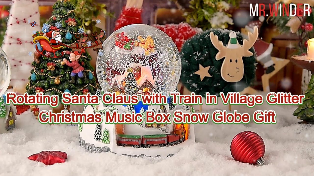 Snow Globe - Perfect Christmas Gift - Rotating Santa Claus with Train ...