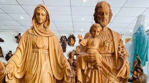 #46 ĐẸP KHÔNG TÌ VẾT Bộ Tượng Gỗ Công Giáo (Đức Mẹ Ban Ơn & Thánh Giuse) Cao 1m2 GỖ GÕ