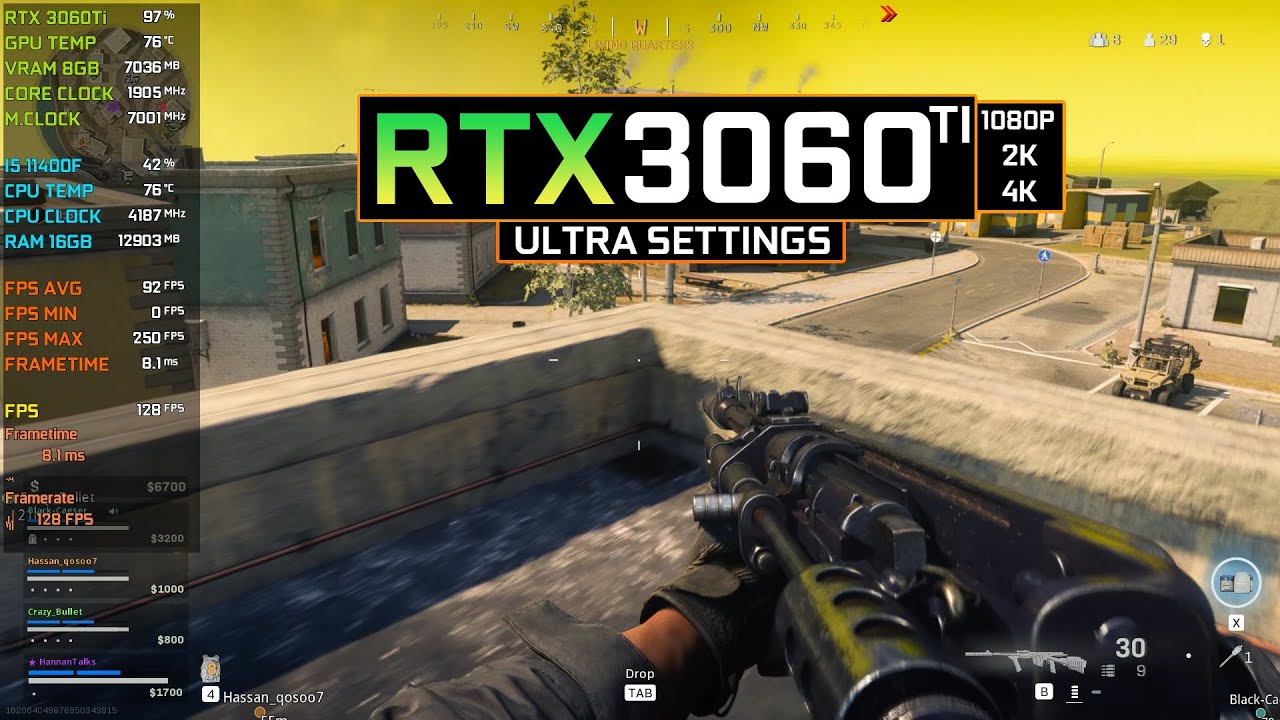Call of Duty: Warzone : RTX 3060Ti + I5 11400F - 1080P | 1440P | 4K - Ultra Settings
