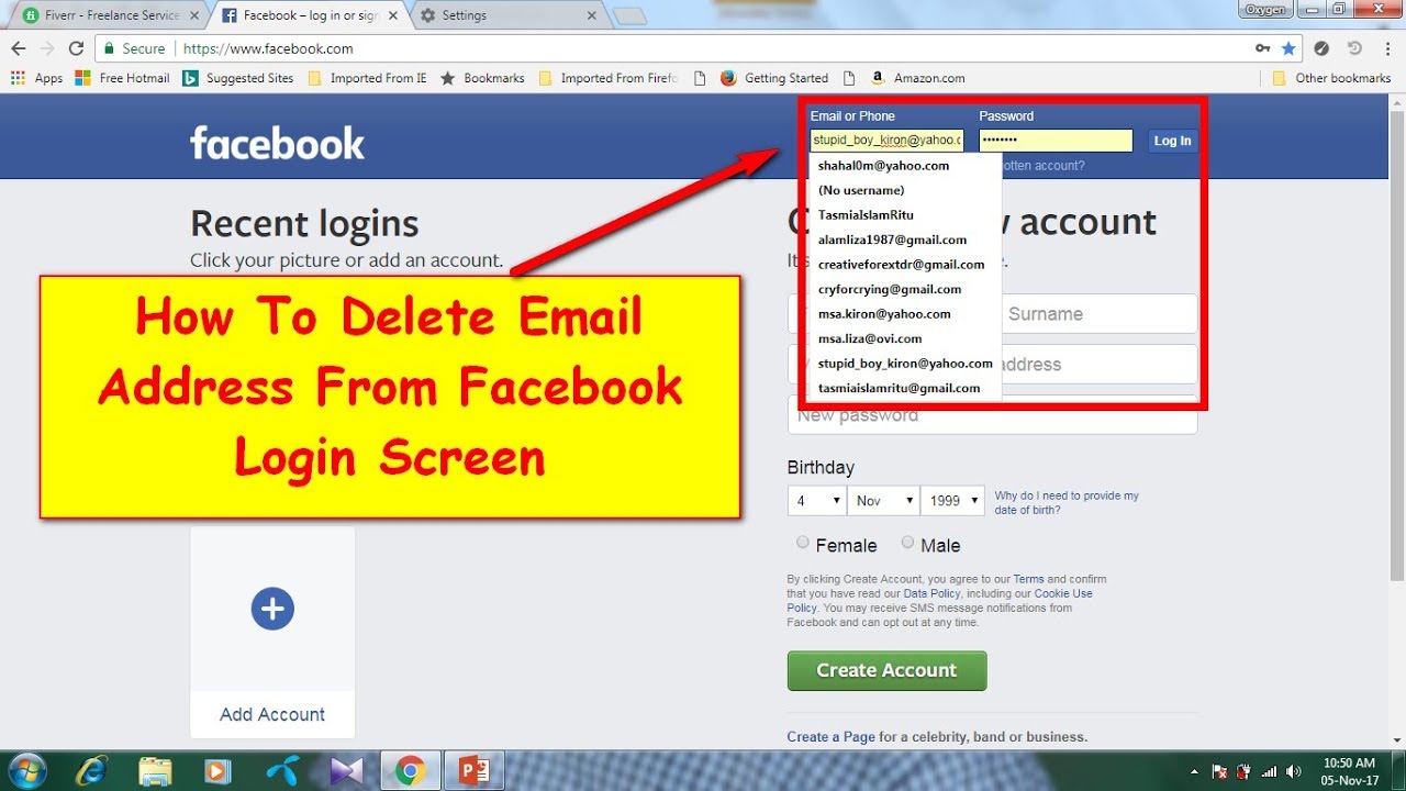 how to delete email id in facebook login page