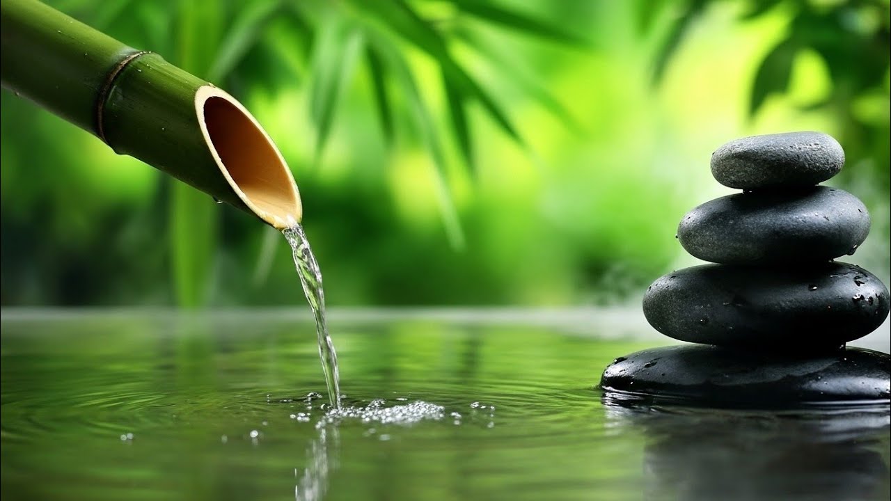 Bamboo Water Fountain + Deep Sleep Music 🌿 Insomnia Relief, Anxiety & Depression, Calm Piano Music