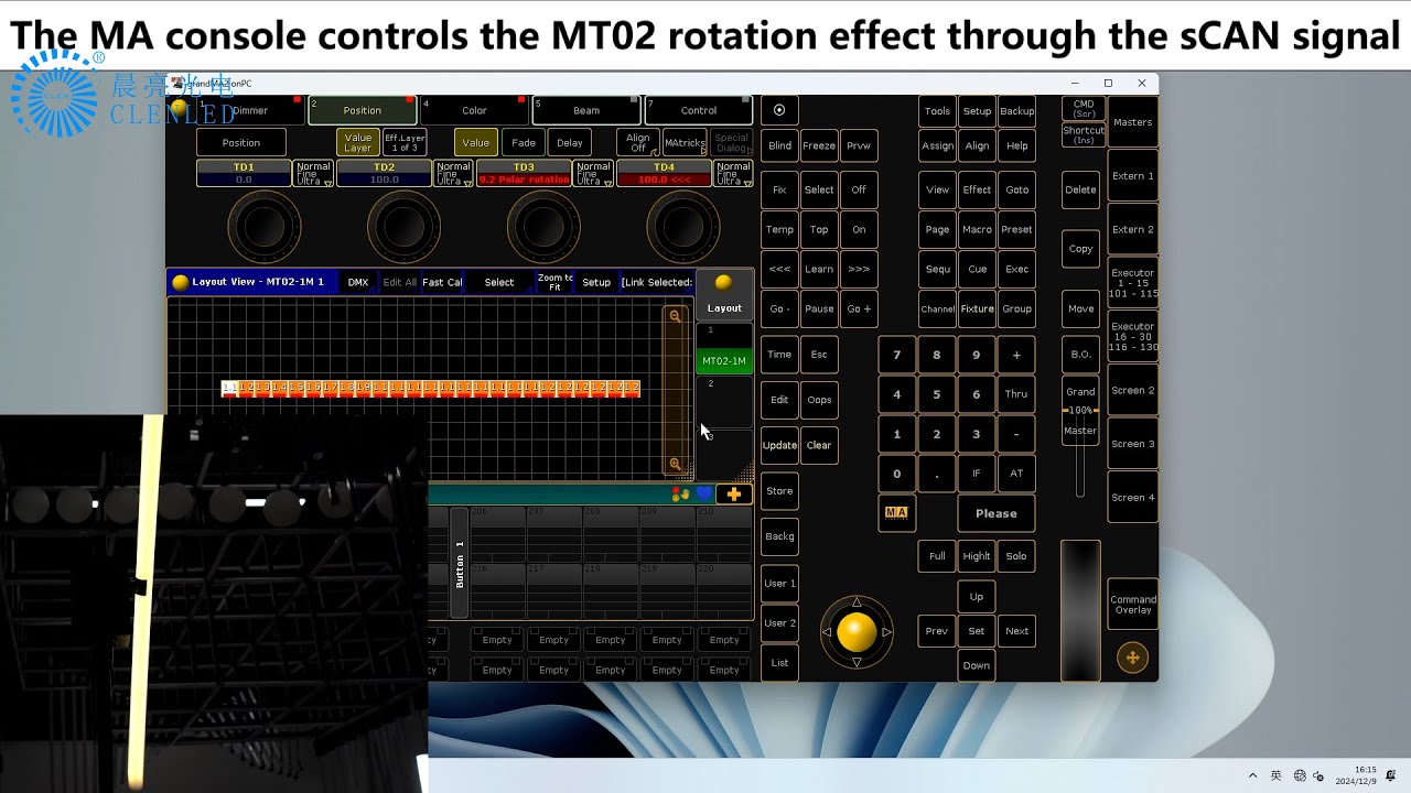 The MA console controls the MT02 rotation effect through the sCAN ...