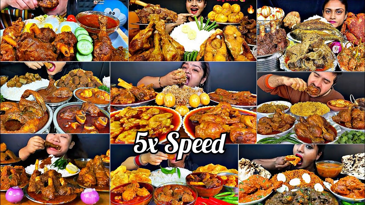 ASMR:Eating Spicy🔥🥵Chicken, Mutton, Eggs Curry With Basmati Rice🍚 & Salad🥗Indian food Mukbang