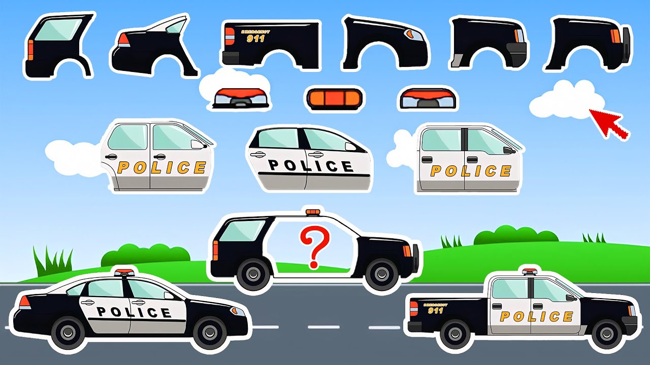 Find the missing parts for Police Car | Complete the puzzle | Police Vehicles