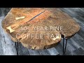 50+ year old growth pine cookie coffee table live edge slab epoxy resin and bowtie splints hairpins