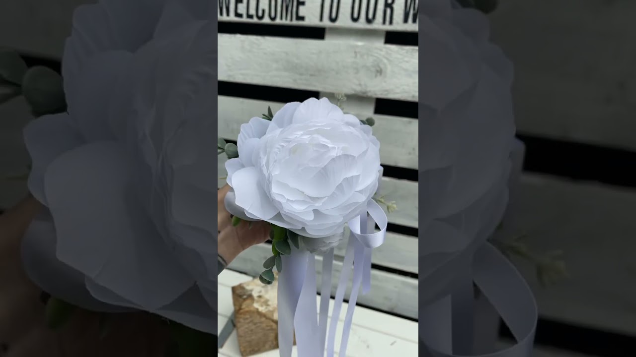 Artificial white peony wedding dog collar