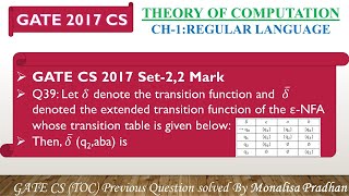 GATE CS 2017 Set-2,Q39:Let 𝛿 denote the transition function and  𝛿 ̅ denoted the extended transition