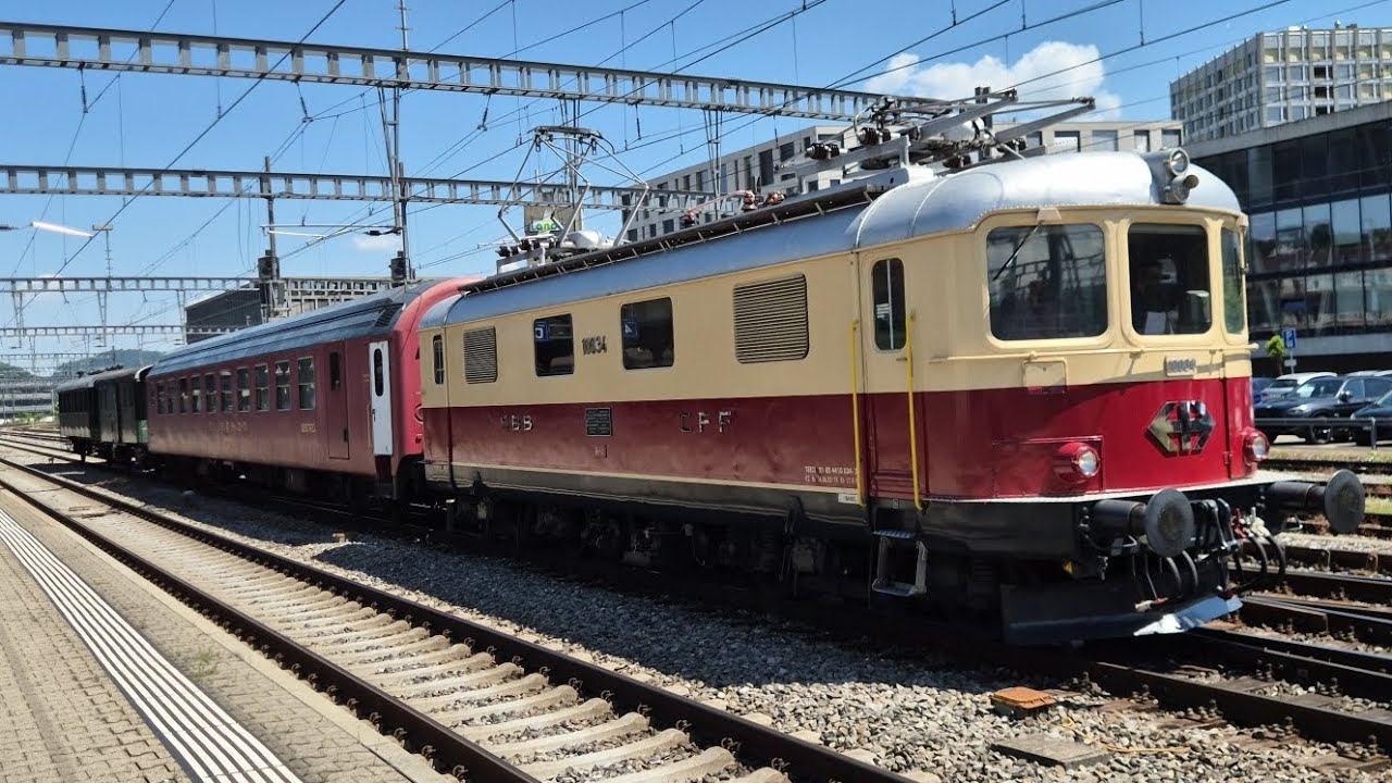 TEECL Re 4/4 I mit SRm, F und C abfahrt in Brugg AG