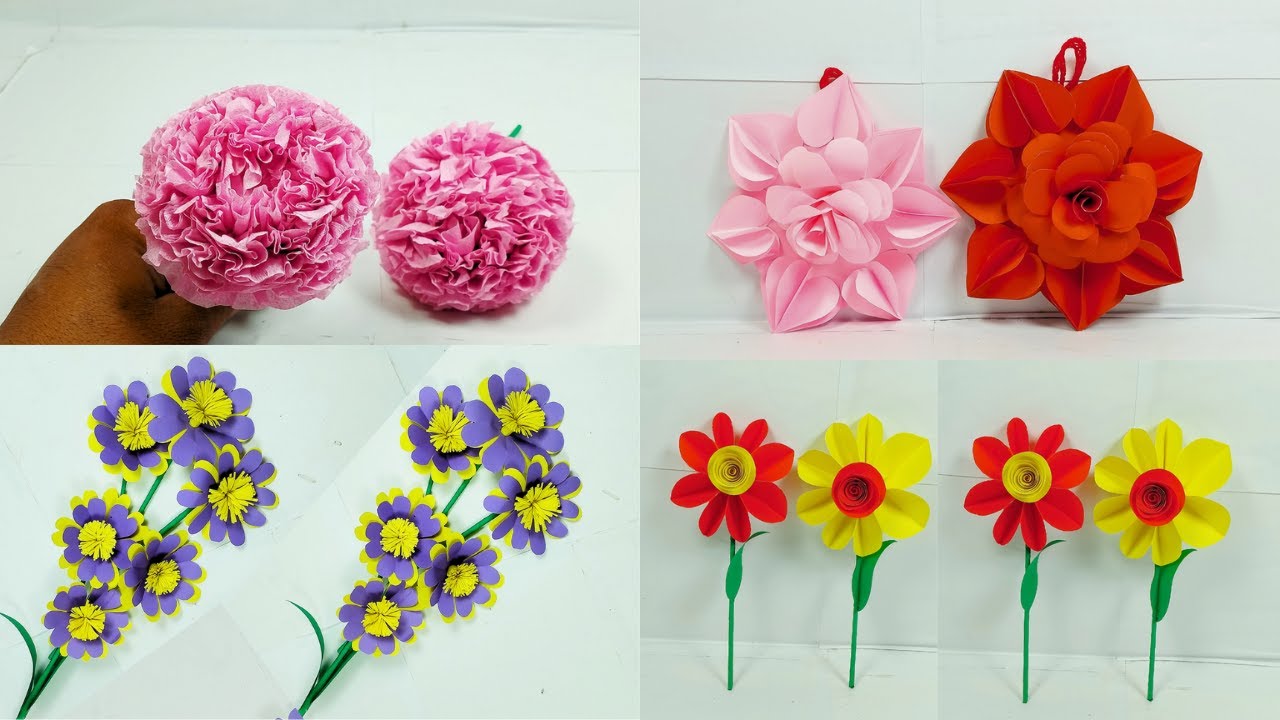 Top 4 paper flowers ।। paper flowers ।। Diy paper flowers ।। origami ...